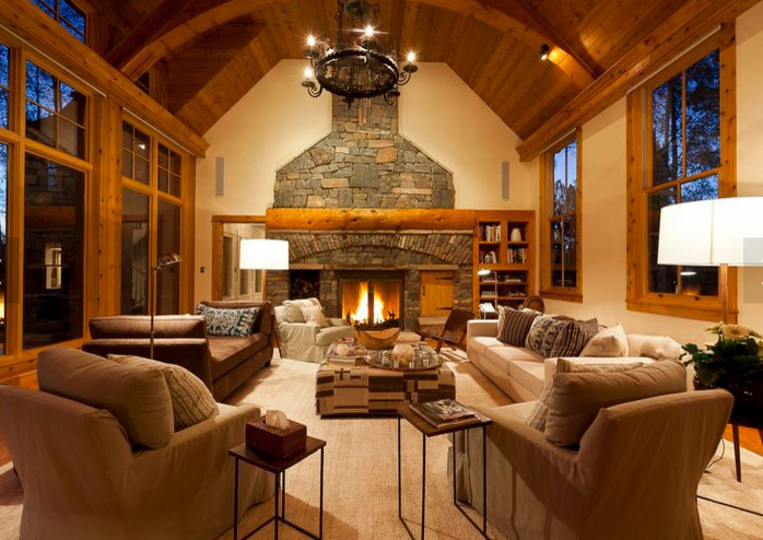 Living room - rustic living room idea in Denver