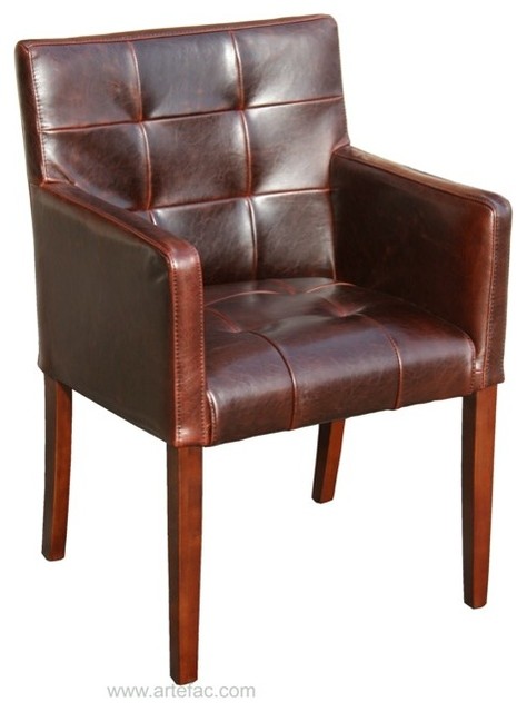 Tufted Leather Armchair, Distress Brown