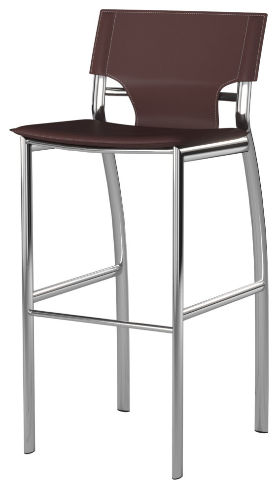 Regenerated Leather Bar Stool, Chrome Legs, 26" Seat Height, Set of 2