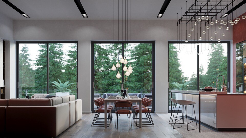 Кухня-гостиная в загородном доме в Подмосковье