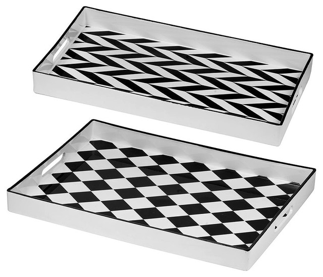 Quinn Black and White Rectangular Tray, 2Piece Set Contemporary