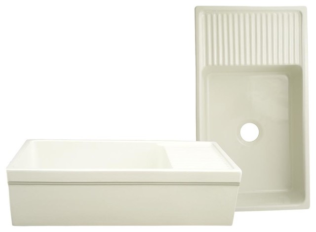 Large Quatro Alcove Reversible Fireclay Sink, Biscuit