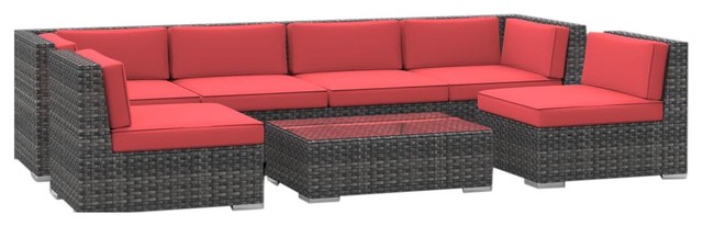 Oahu Outdoor Patio Furniture Sofa Sectional, 7-Piece Set ...