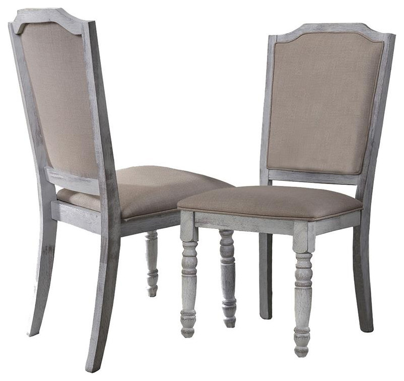 Best Master Farmhouse Wood and Fabric Dining Chair in Weathered Gray