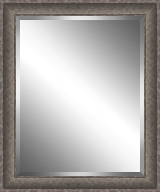 Brushed Silver Grey Framed Beveled Plate Glass Mirror 30 X 36