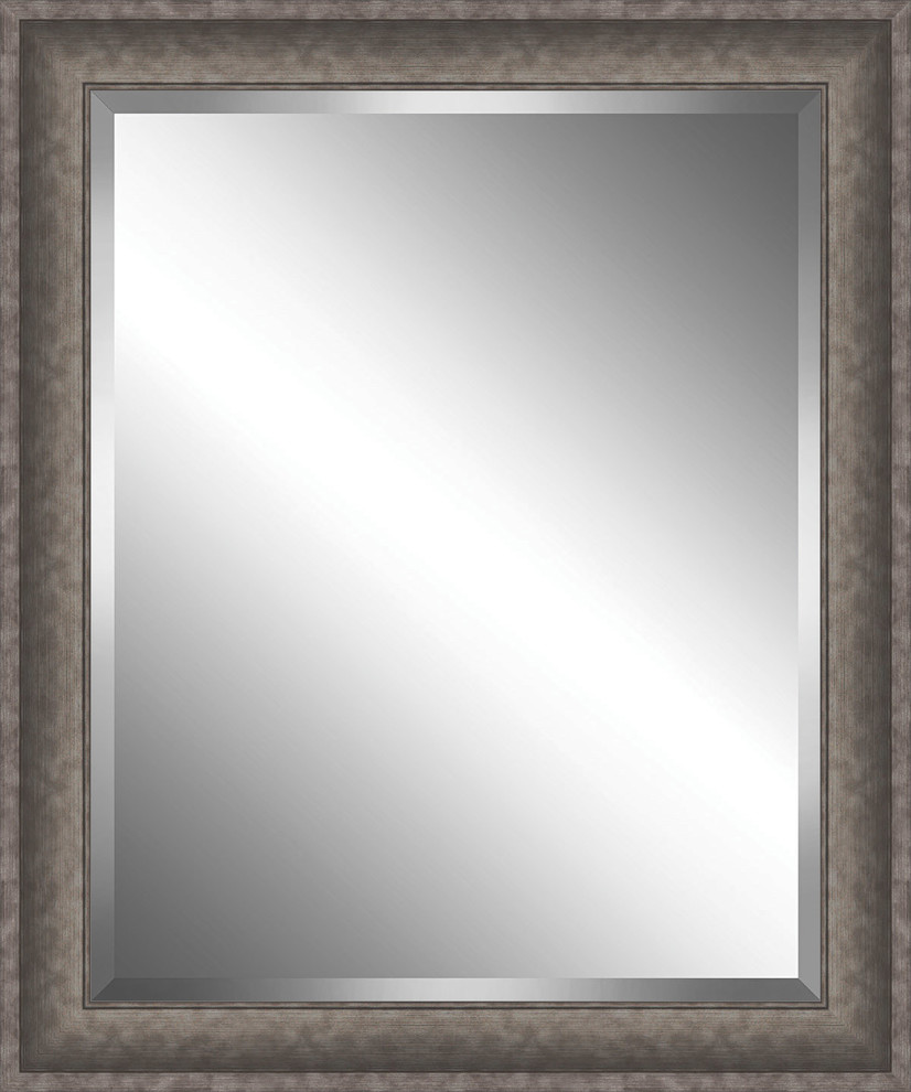 Brushed Silver Grey Framed Beveled Plate Glass Mirror 30 X 36 Transitional Wall Mirrors By Watermark By Somerset House