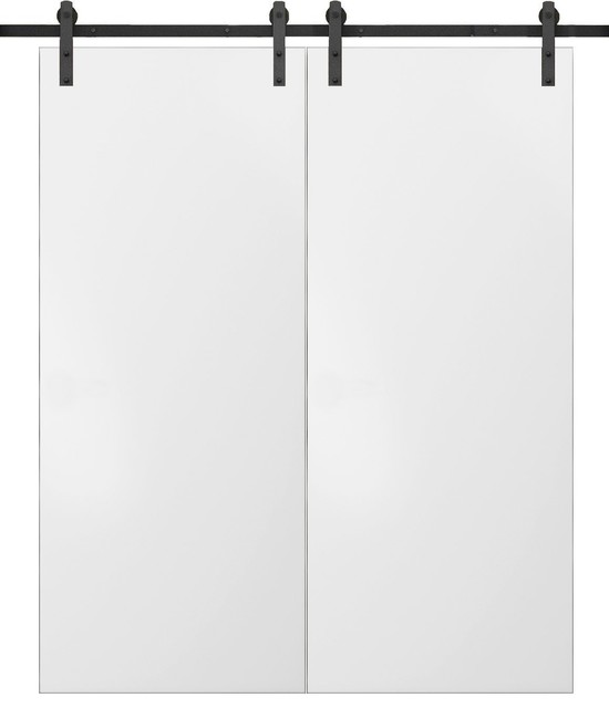 Planum 0010 Interior Sliding Wood Double Barn Door White Silk Contemporary Interior Doors 