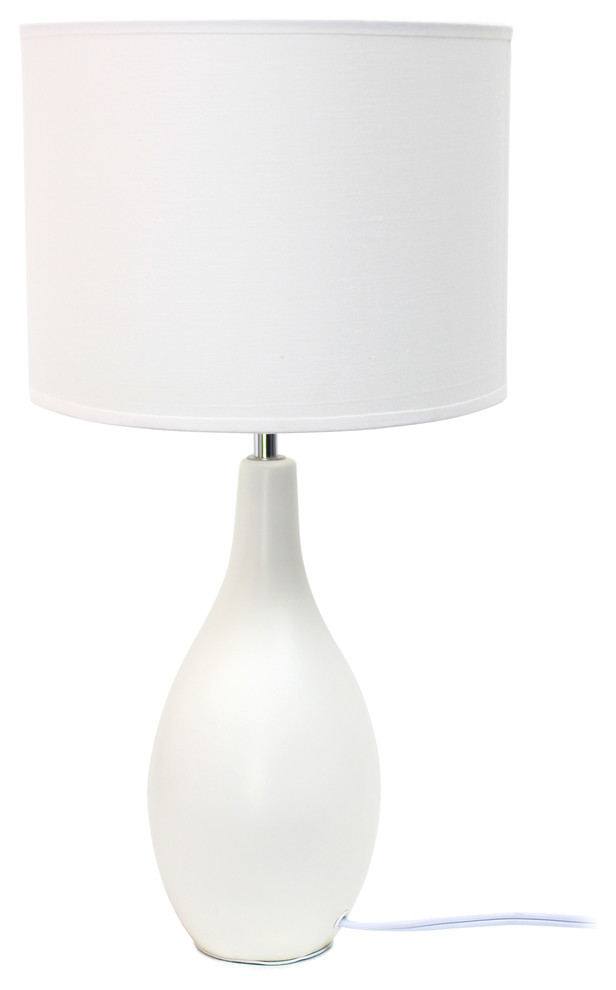 Simple Designs Oval Bowling Pin Base Ceramic Table Lamp, White