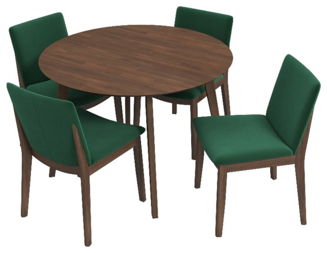 Cullen Modern Solid Wood Walnut Kitchen & Dining Room Table and Chairs for 4