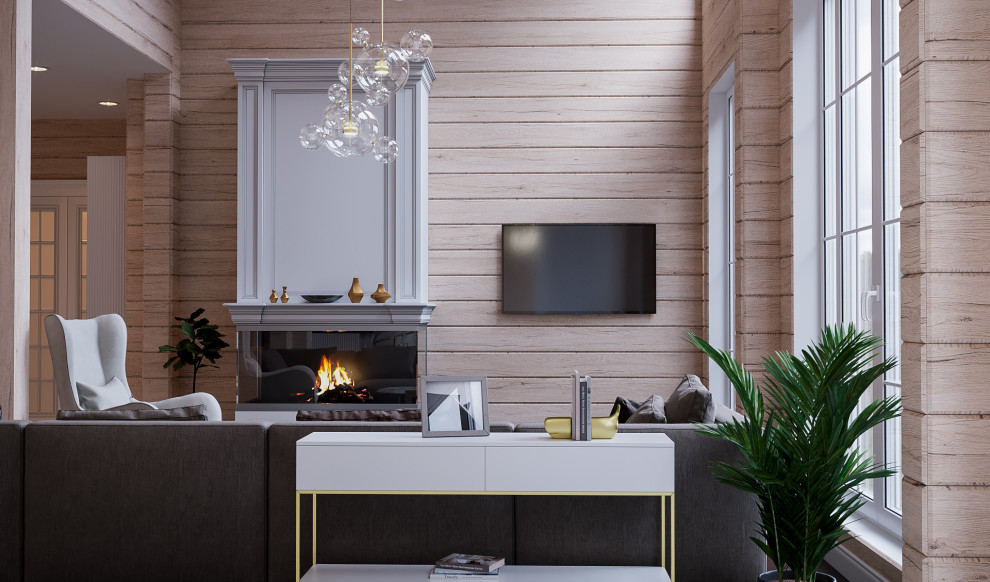 Гостиная-кухня в загородном доме