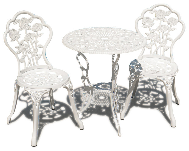 Outdoor Patio Furniture 3Pcs Cast Aluminum Bistro Set Table, White