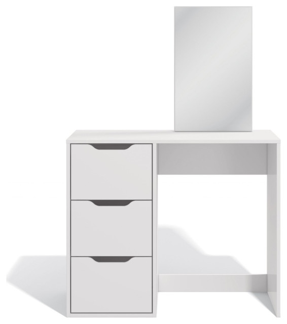 Modern Vanity Table, Spacious Table Top With 3 Storage Drawers & Mirror