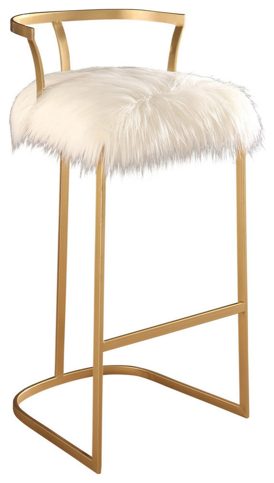 Brittney Faux Fur Bar Stool, Gold - Contemporary - Bar Stools And