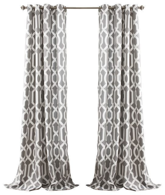 Edward Trellis Room Darkening Window Curtain Gray Set 52x95