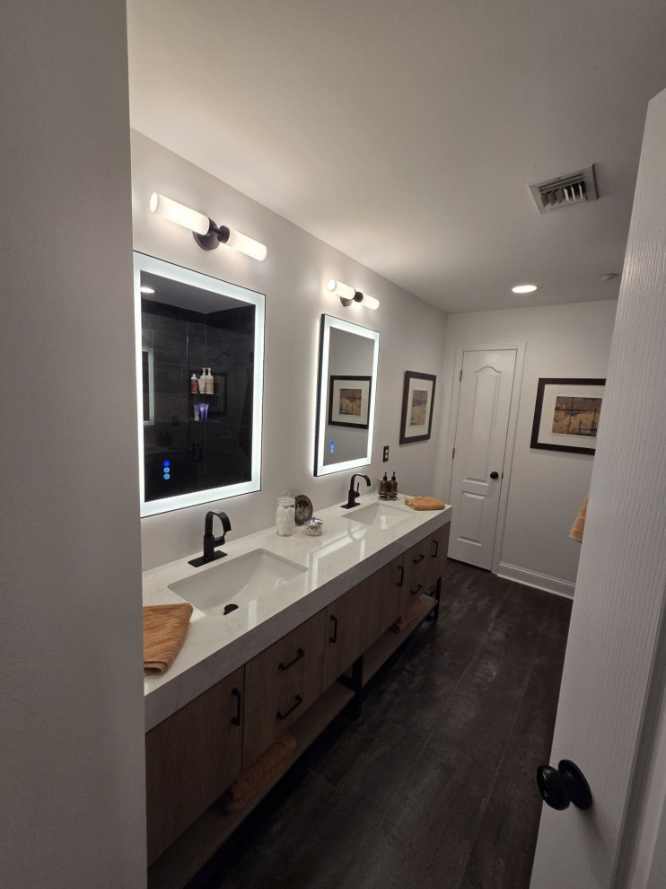 Contemporary Double Vanity with LED Backlit Mirrors – Charlotte, NC Bathroom Rem