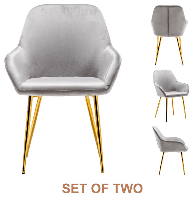 Metallic Gray Bucket Upholstered Dining Chairs Set of 2 Midcentury