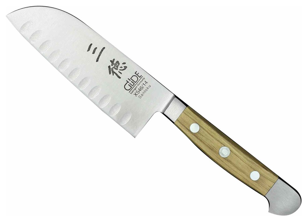 Guede Alpha Olive Stainless Steel Olive Wood Granton Santoku Knife 5 Contemporary Santoku Knives By La Cuisine International