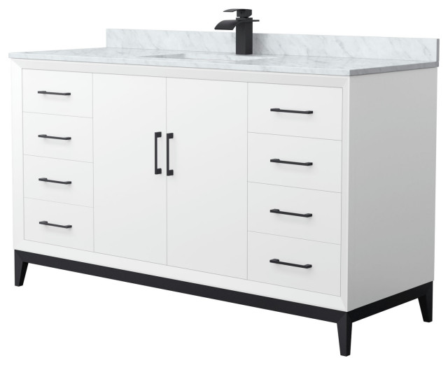 Amici 60 Inch Single Bathroom Vanity, Carrara Marble Countertop, Black ...
