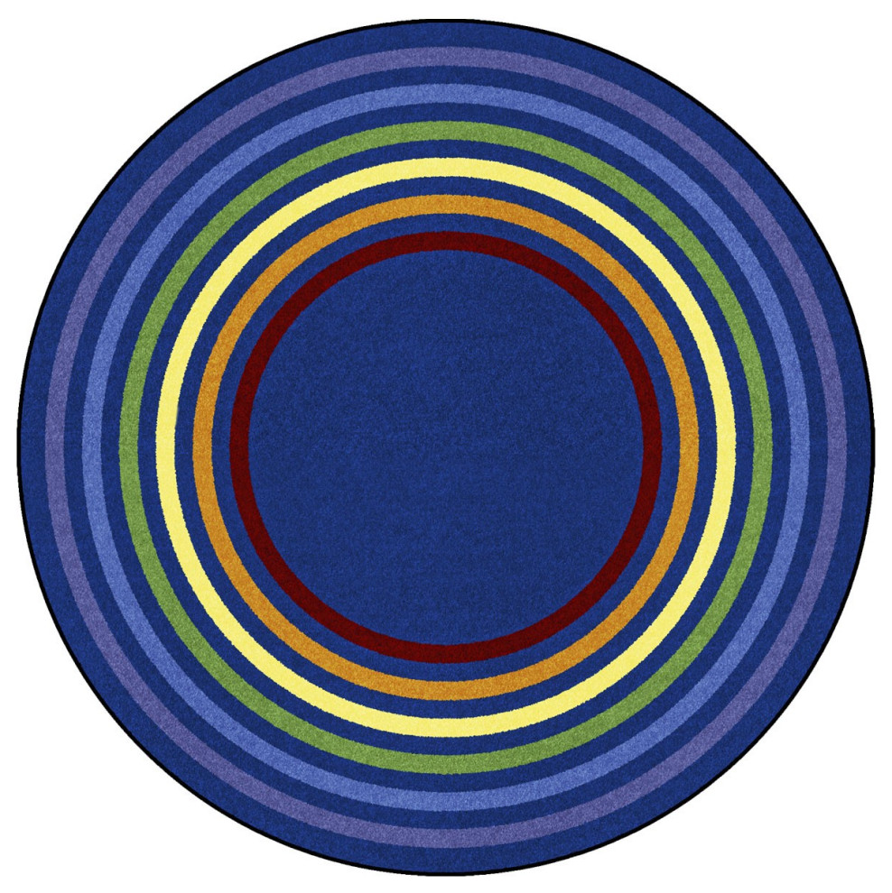 Rainbow Rings 5'4" Round Area Rug, Multi Contemporary Kids Rugs by Morning Design Group