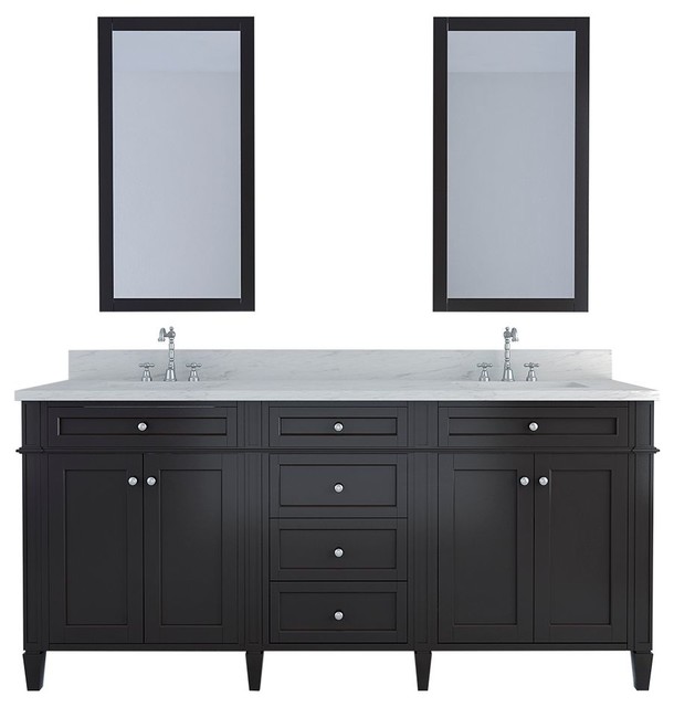 Allentown 72" Double Bathroom Vanity, Espresso With Mirror