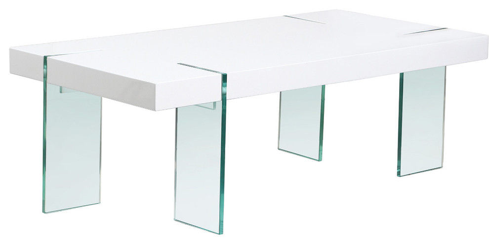 Glass Leg Cocktail Table with White Lacquer Top