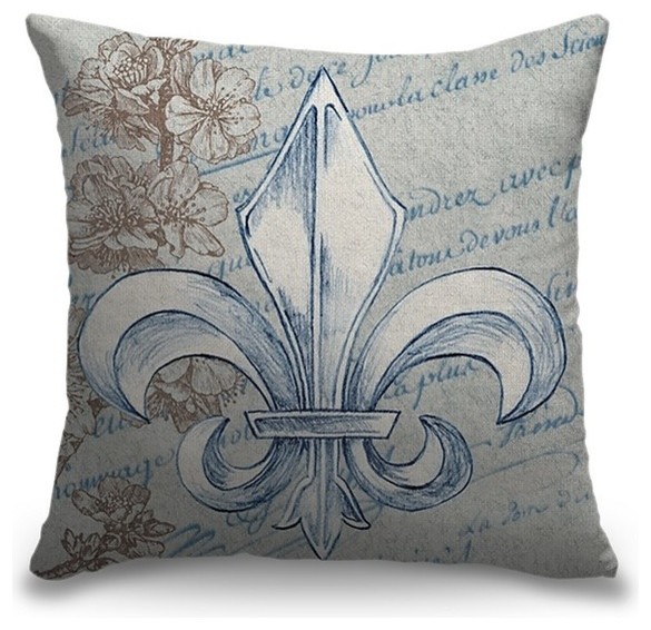 "French Fleur de Lis I" Outdoor Throw Pillow, 18"x18" Mediterranean Outdoor Cushions And