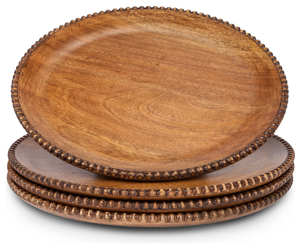 Mango Wood Serveware Collection Wood Beaded Chargers, Set of 4