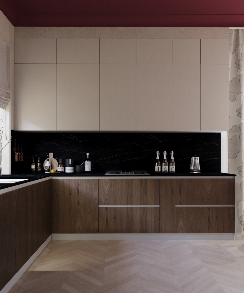 Смелая кухня-гостиная в стиле неоклассика