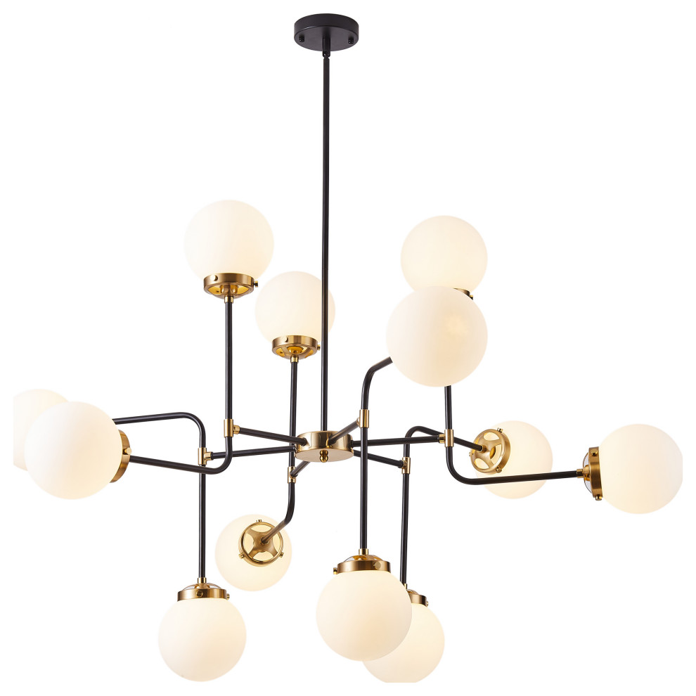12Light Modern Ceiling Light Chandelier With Black And Gold Bronze