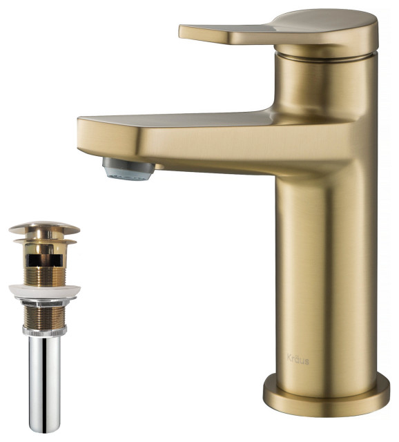 Kraus Indy Spot Free Brushed Brass Single Hole 1-handle WaterSense Low-arc Commercial/Residential Handle Bathroom Sink Faucet With Drain In The Bathroom Sink Faucets Department At