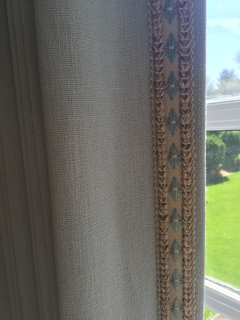Linen Drapery With Leading Edge Trim Transitional
