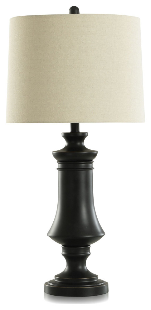 Steel Table Lamp With Urn Base Shape Dark Bronze Finish Cream Linen Shade