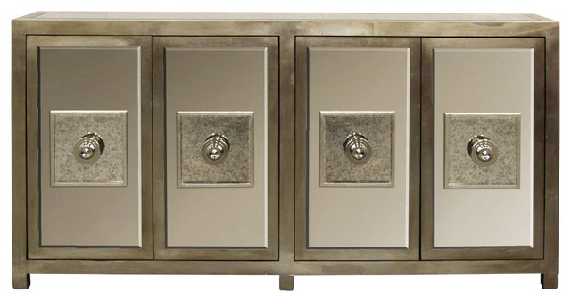 Andes Sideboard Silver Leaf Finish With Antique Beveled Mirror 4 Andes Sideboard Silver Leaf Finish With Antique Beveled Mirror 4 Door