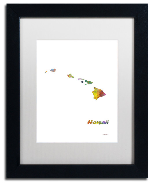 Marlene Watson 'Hawaii State Map-1' Art, Black Frame, 11"x14", White Matte