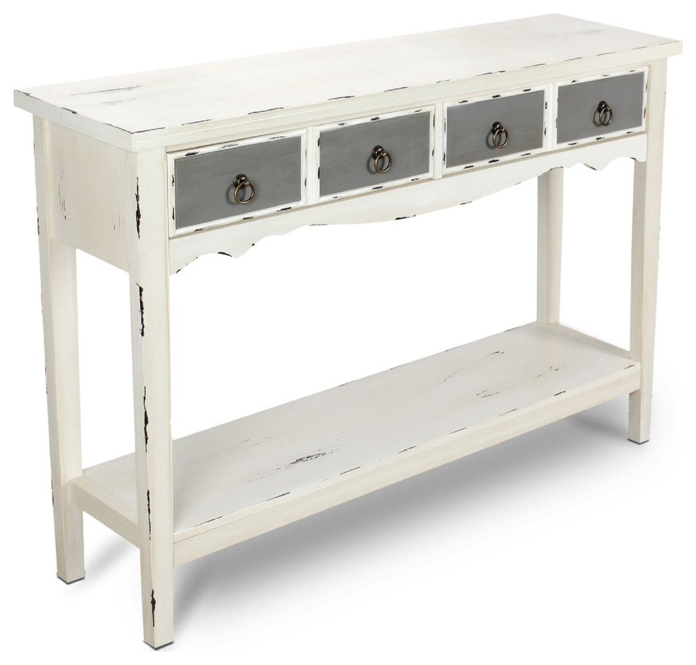 Freestanding Drawer Storage Console Table, Antique White Farmhouse Console Tables by
