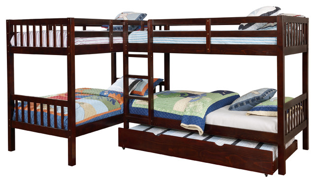 Maddox Twin L Shape Quadruple Bunk Bed, Twin Xl Over Queen Bunk Bed L Shape