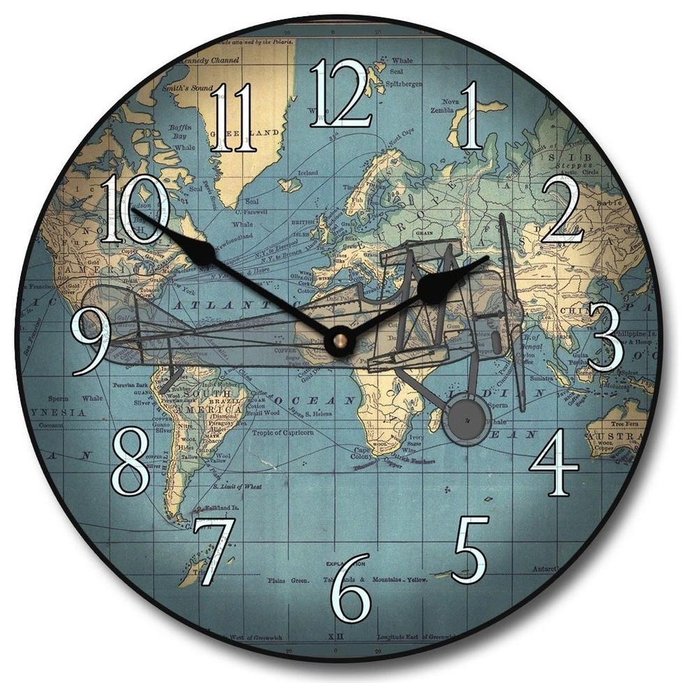 Round The World Map Clock Contemporary Wall Clocks by Em and Em