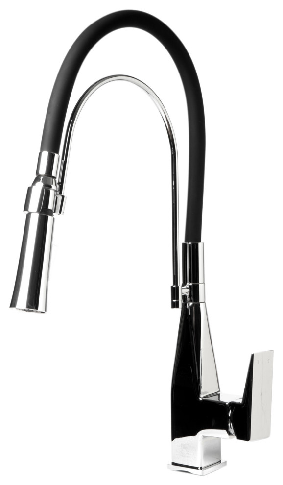 Alfi Brand Polished Chrome Square Kitchen Faucet With Black Rubber Stem