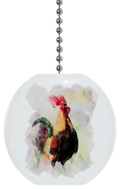 Rooster Colorful Watercolor Ceiling Fan Pull Farmhouse Ceiling