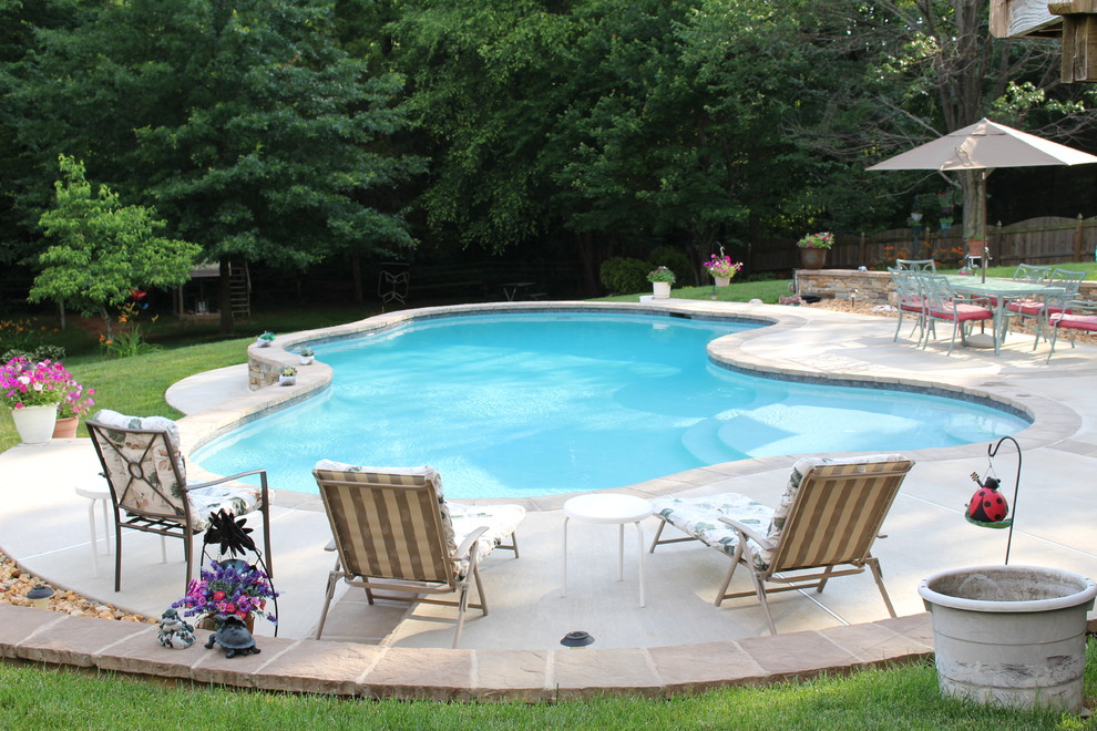 Photo of a mid-sized country backyard custom-shaped natural pool in DC Metro with concrete slab.