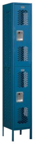 Vented Metal Locker - Double Tier - 1 Wide - 6 Feet High - 12 Inches Deep - Blue