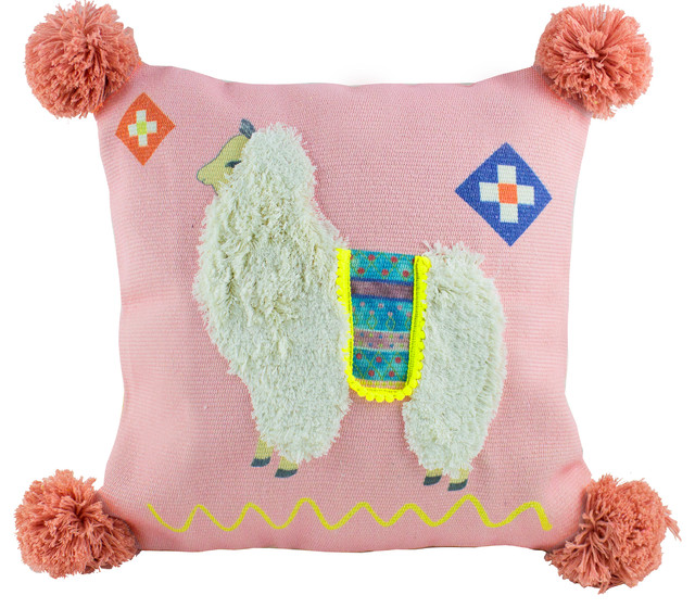 Woven Geometric Indoor Throw Pillow, Square 17"x17", Llama Pink