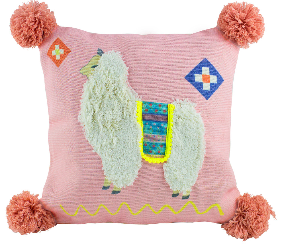 Woven Geometric Indoor Throw Pillow, Square 17"x17", Llama Pink