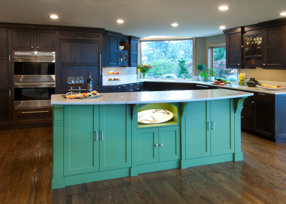 Example of a transitional kitchen design in Seattle