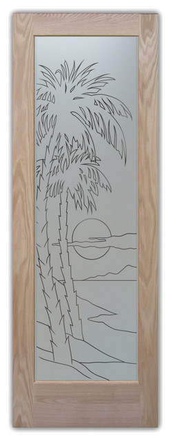 Palm Sunset Pantry Door Frosted Pinstripe