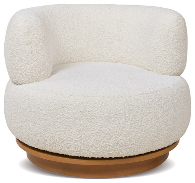 Pemberly Row 360 Swivel Barrel Back Accent Chair Ivory White Boucle