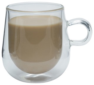 Set of 6 10 oz Vega Modern Clear Glass Mug with Handle Coffee Tea Hot or Cold Drinks