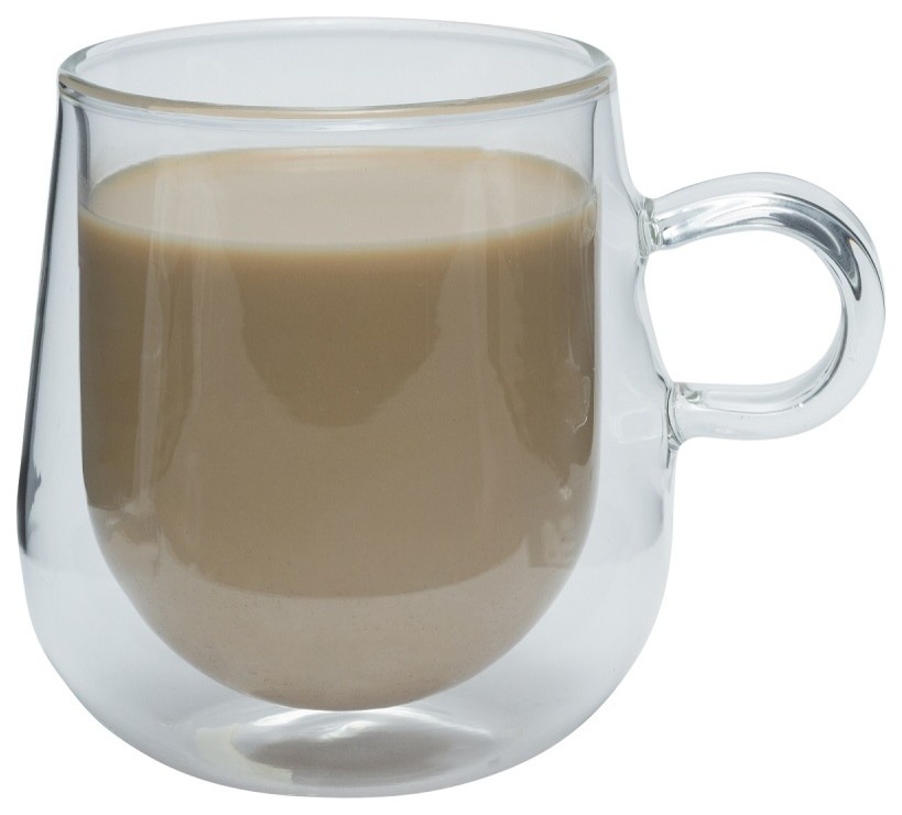 Brilliant Double Wall Loop Glass Coffee Cup, 9.3 oz, Set of 2