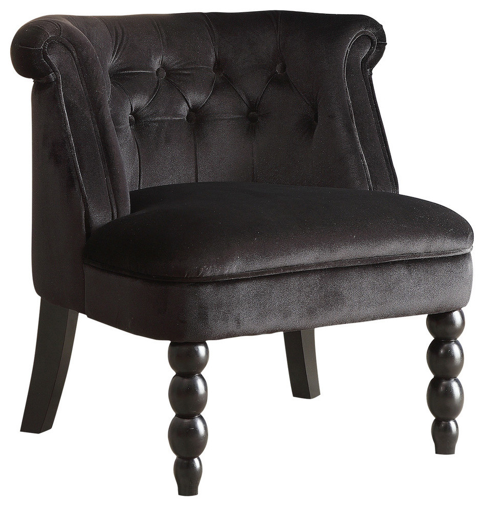 Flax Victorian Style Black Velvet Fabric Upholstered Vanity Accent ...