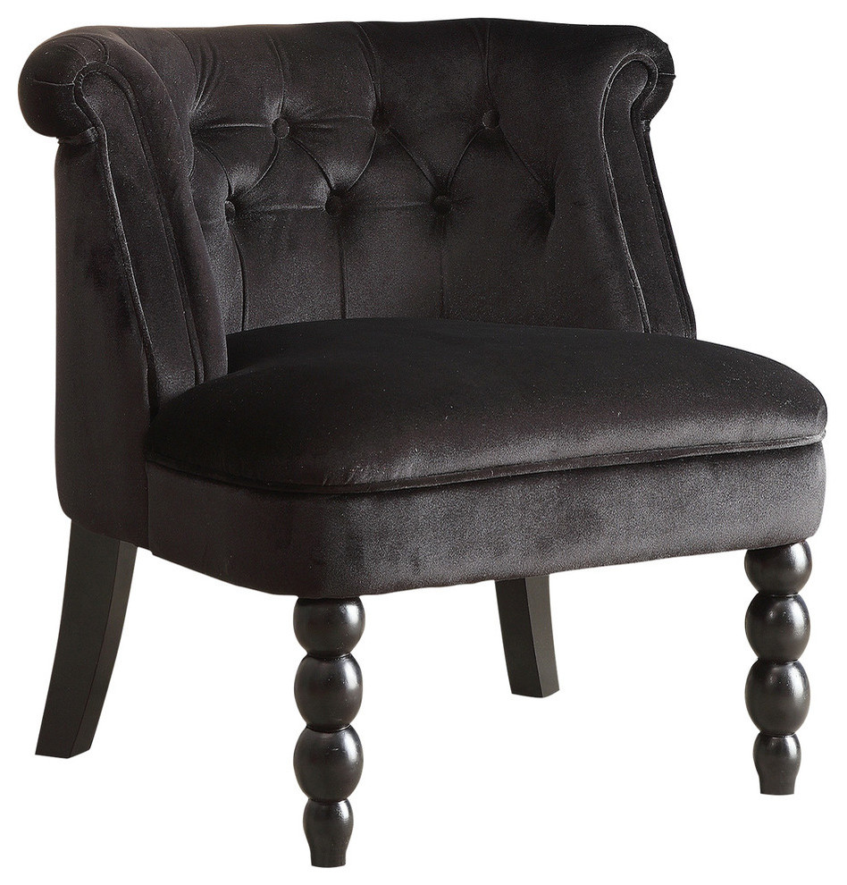 Flax Victorian Style Black Velvet Fabric Upholstered